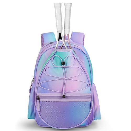 Choco Mocha Kids Tennis Bag, 16 Inch Youth & Junior Tennis Backpack with Shoe Compartment, Holds 2 Rackets (21–23 Inch) - color: Purple Candy
