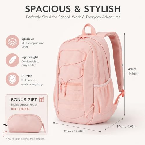 Hiking Travel Backpacks Men and Women, Lightweight Waterproof Laptop Backpack Outdoor Camping Backpack Hiking Daypack for Travel, Trekking, Work 26L (Pink) - color: Pink