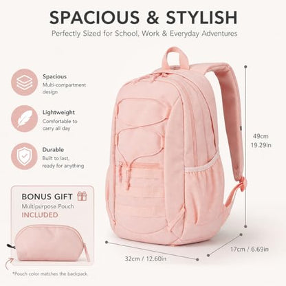 Hiking Travel Backpacks Men and Women, Lightweight Waterproof Laptop Backpack Outdoor Camping Backpack Hiking Daypack for Travel, Trekking, Work 26L (Pink) - color: Pink