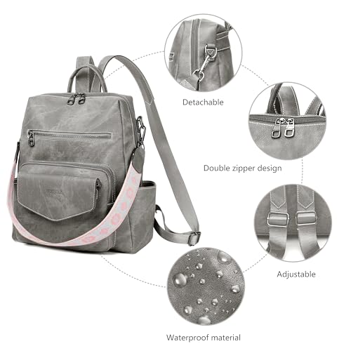 WYFJNX Backpack Purse for Women PU Leather Backpack Ladies Fashion Handbag Designer Shoulder Bag Small Travel Bag Grey - color: Grey