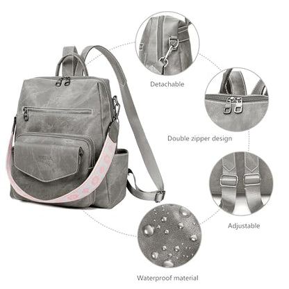 WYFJNX Backpack Purse for Women PU Leather Backpack Ladies Fashion Handbag Designer Shoulder Bag Small Travel Bag Grey - color: Grey