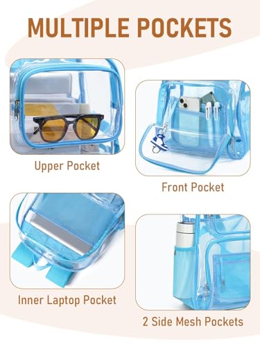 Clear Backpack Heavy Duty for Women Men Boys Girls, Large Clear Bookbag See Through Backpack for School College - color: 8#light+pouch-no Reflective Strips