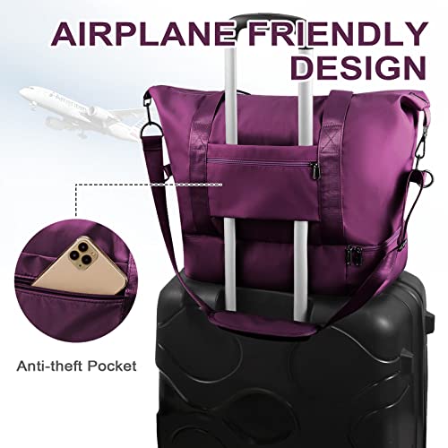 WOOMADA Weekender Bag for Women, Travel Duffel Bags with Shoe Compartment & Wet Pocket, Personal Item Bag for Airlines - color: Purple