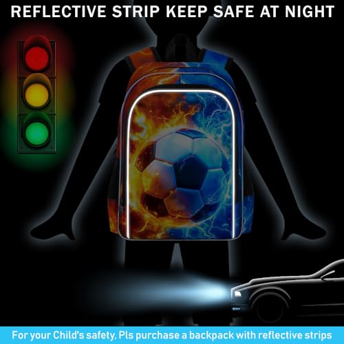 AGSDON 3PCS Soccer Backpack for Boys, 17" Kids Bookbag with Lunch Box for Boy, Flame Thunder Backpacks Water Resistant and Lightweight for Teen - color: Soccer