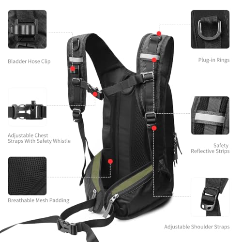 Hydration Pack, Insulated Hydration Backpack with 2L Hydration Bladder, Hiking Backpack for Men Women Kids, Water Backpack for Hiking, Running, Cycling, Camping - color: Black Olive