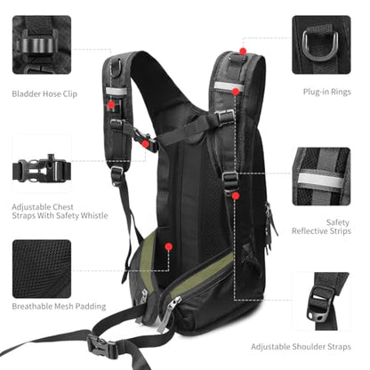 Hydration Pack, Insulated Hydration Backpack with 2L Hydration Bladder, Hiking Backpack for Men Women Kids, Water Backpack for Hiking, Running, Cycling, Camping - color: Black Olive