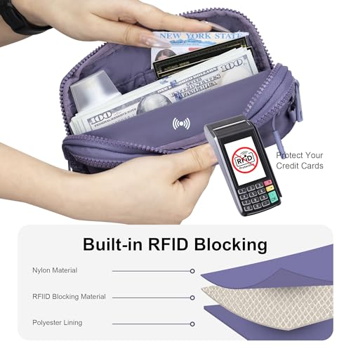 FODOKO Wristlet wallets for women Nylon Quilted Wallet with 4 Zippers,Travel Credit Card,Holder Cell Phone Organizer - color: Cloudy Purple
