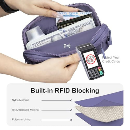 FODOKO Wristlet wallets for women Nylon Quilted Wallet with 4 Zippers,Travel Credit Card,Holder Cell Phone Organizer - color: Cloudy Purple
