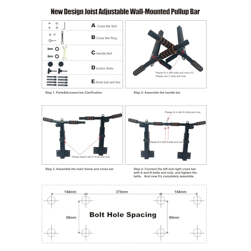 Pull Up Bar Wall Mounted: Adjustable Wall Joist Mount Pull Up Bar & Chin Up Bar for Home Gym Workout Strength Training Equipment
