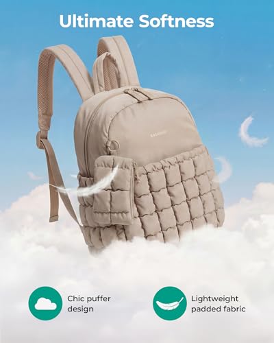 BAGSMART Mini Backpacks for Women, Puffy Checkered Quilted Small Backpack with Pouch, Lightweight Daypack Purse, Water-Resistant Bookbag for Daily Travel College, 2-in-1 Set, Sage Green - color: Sage Green