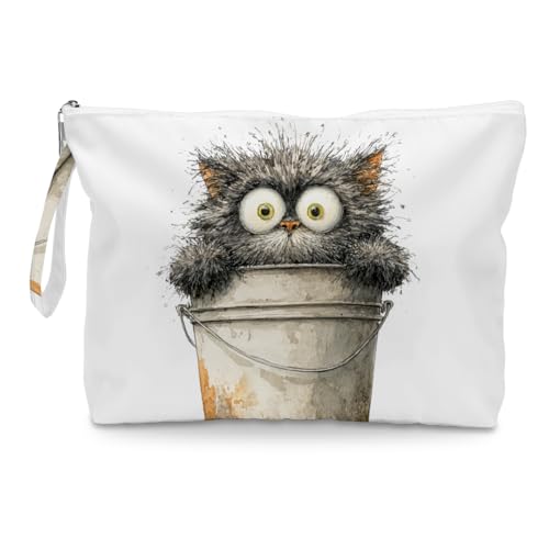 Fokongna Cute Print Wet Bag, Small Portable Waterproof Multi-Functional Organizer for Women, Beige Bucket Grey Cat, Ideal for Daily, Beach & Travel - color: Beige Bucket Grey Cat
