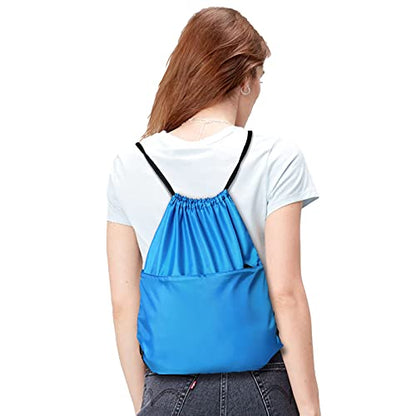 Drawstring Backpack Sports Water Resistant String Bag Sport Gym Sackpack for Women Men Large with Zipper, Neon Blue - color: Neon Blue