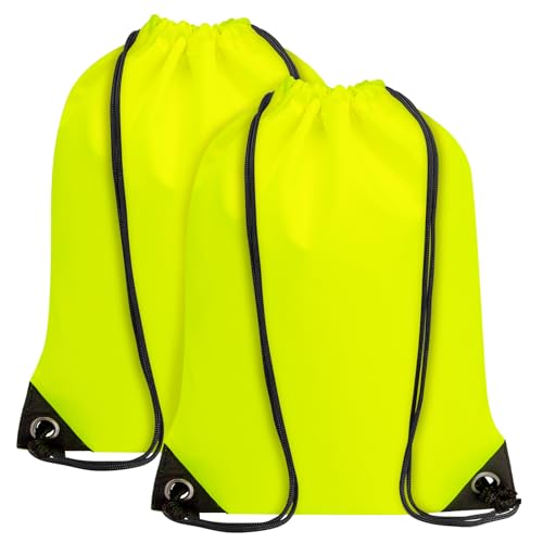 2PCS Drawstring Bags Bulk, String Backpack for Men Women, Cinch Bag Draw String Back Bag for Gym, Sports, Travel (2, Bright Yellow) - color: Bright Yellow, size: Large