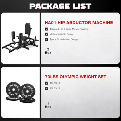 JELENS HA01 Hip Abductor Machine, Abduction Adduction Machine with Adjustable Resistance, Plate Loaded Inner and Outer Thigh Trainer for Home Gym - size: 70LB Black Weights Package