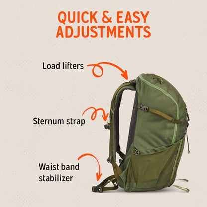 Kelty Asher Backpack, Daypack to Multi-Day Backpacking Capacity, Hiking, Lightweight Travel Pack, Internal Frame (35L Winter Moss) - color: Winter Moss/Dill, size: 35L