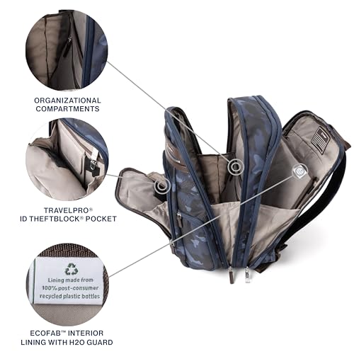 Travelpro Platinum Elite Business Laptop Travel Backpack, Fits up to 16 Inch Laptop, Water Resistant, Men and Women, Navy Camouflage - color: Navy Camouflage, size: 17.5 inches