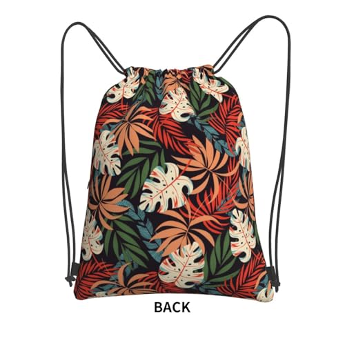 JOOCAR Tropical Leaf Drawstring Bag Summer Backpack Draw String Bags Waterproof Lightweight Sports Gym Beach Sackpack Zipper Pocket for Men Women - color: B4