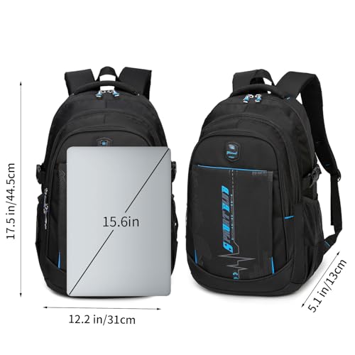 goldwheat School Backpack For Teen Boys, Lightweight Water-Resistant Boys Bookbag With Computer Compartment Fits 15.6" Laptop - color: Black Blue
