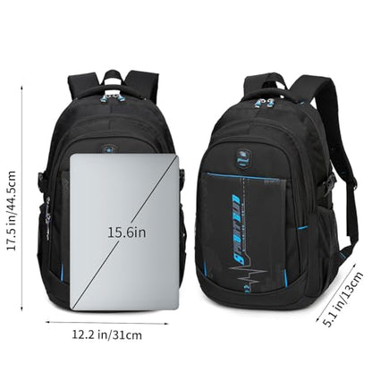 goldwheat School Backpack For Teen Boys, Lightweight Water-Resistant Boys Bookbag With Computer Compartment Fits 15.6" Laptop - color: Black Blue