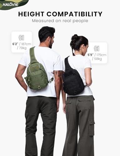HALOVIE Anti-theft Tactical Sling Bag RFID Black Military Shoulder Bag with Phone Pack EDC Molle Crossbody Bag for men - color: Black