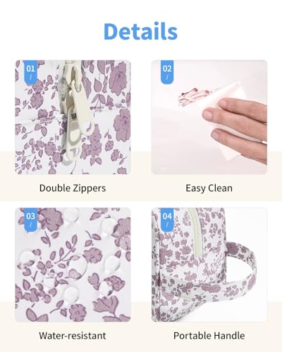 Narwey Clear Toiletry Bags for Traveling Women Men, Clear Travel Bags for Toiletries Makeup Bag Cosmetic Bag with Zipper, Make Up Organizer, Skincare Bag (Dusty Pink Flower) - color: X-Dusty Pink Flower
