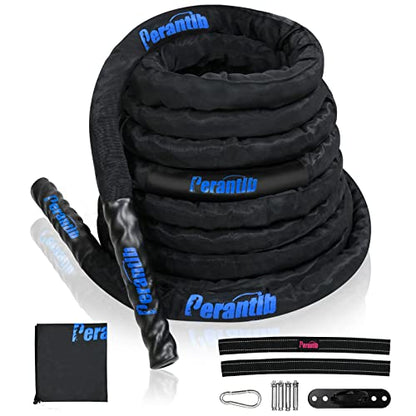 Perantlb Battle Rope With Wear-Resistant Nylon Protective Sleeve - Heavy Battle Rope for Strength Training, Home Fitness Exercise - Anchor Strap Kit Included - style: 1.5" x 40 ft Length