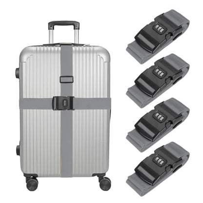 MECCANIXITY Luggage Straps with Combination Lock Adjustable Suitcase Belt Strap for Suitcase Briefcase Backpack Travel, Gray, Pack of 4 - color: Gray