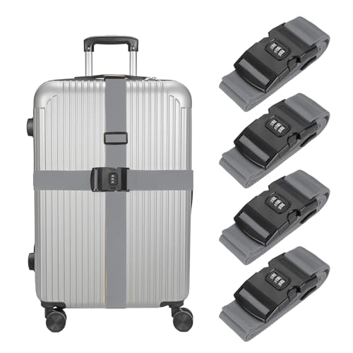 MECCANIXITY Luggage Straps with Combination Lock Adjustable Suitcase Belt Strap for Suitcase Briefcase Backpack Travel, Gray, Pack of 4 - color: Gray