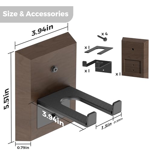Barbell Wall Mount, Olympic Barbell Holder for Garage Gym, Vertical Bar Rack with Wooden Spacer Pad - Black Powder Coated Iron & Rubber Wood Base, Anti-Scratch Wall Protection & Extra Stability on Uneven Walls - Space Saving Home Gym Accessory, Barbell St