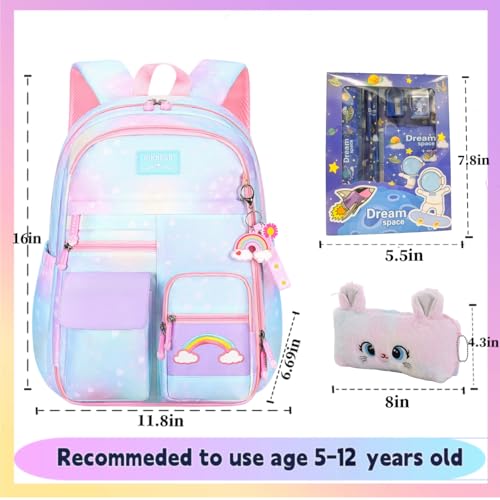 Kids Backpack for Girls.Girls Backpack,School Bag for Kids.GirlsTeens Middle Student,Kawaii Children's Book Bag Blue - color: Blue Rainbow