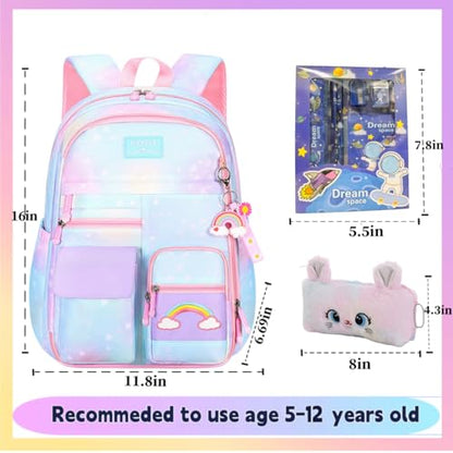 Kids Backpack for Girls.Girls Backpack,School Bag for Kids.GirlsTeens Middle Student,Kawaii Children's Book Bag Blue - color: Blue Rainbow