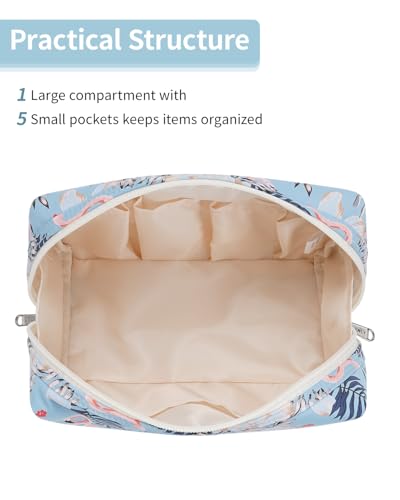 Narwey Cute Makeup Bag Travel Cosmetic Bag Organizer Toiletry Bag Make Up Bags with Compartments for Women Girls (Large, Aqua Flamingo) - color: BA-Aqua Flamingo, style: Large
