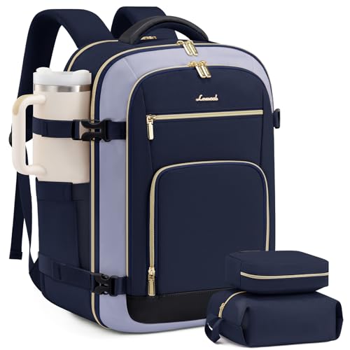 LOVEVOOK Travel Backpack For Women, 40L Carry On Backpack Flight Approved, TSA Personal Item Backpack Travel Bag Fit 17 Inch Laptop, Business Weekender Overnight Waterproof Daypack with 2 Cubes - color: Navy-light Blue-black, size: 40l-17.3 Inch-3pcs
