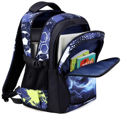 Boys Backpack for Elementary Kids Bookbag Middle School Bags Heavy Duty Soccer Laptop Durable Waterproof 18 In (1-Black) - color: 1-black