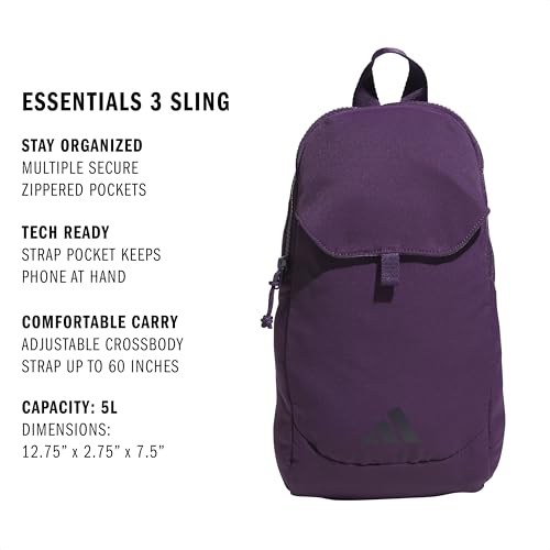 adidas Essentials 3 Crossbody – Sling Bag with Phone Pocket - color: Aurora Plum Purple/Aurora Black