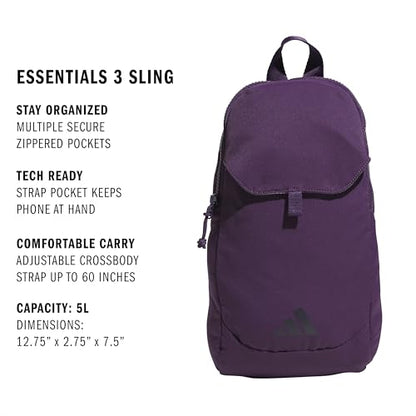 adidas Essentials 3 Crossbody – Sling Bag with Phone Pocket - color: Aurora Plum Purple/Aurora Black