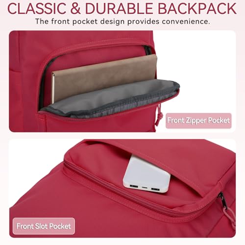 VASCHY School Backpacks, Lightweight Bookbag Schoolbag for Girls Casual Basic Simple Daypack for Women Red - color: Red