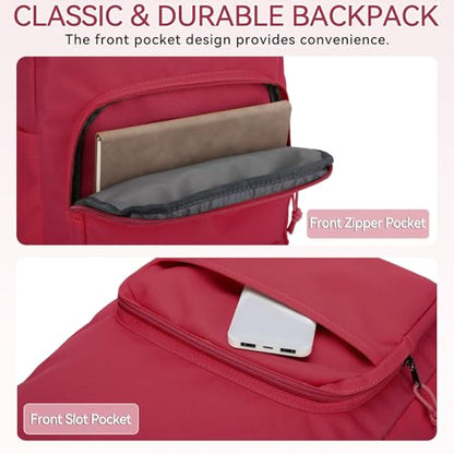 VASCHY School Backpacks, Lightweight Bookbag Schoolbag for Girls Casual Basic Simple Daypack for Women Red - color: Red