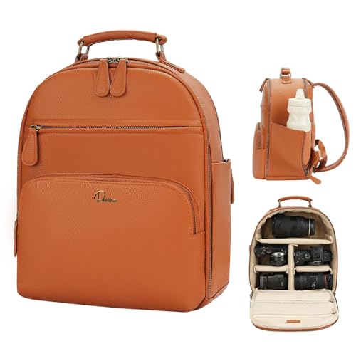 Small Camera Backpack, Classic PU Leather for DSLR, Professional Camera Bag for Photographers with 11 Inch Pad/Tablet Compartment, 10L Brown - color: Brown