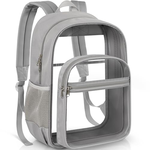 PAMANO Clear Backpack Heavy Duty Fabric 17 inch PVC Bookbag College Work - color: Grey