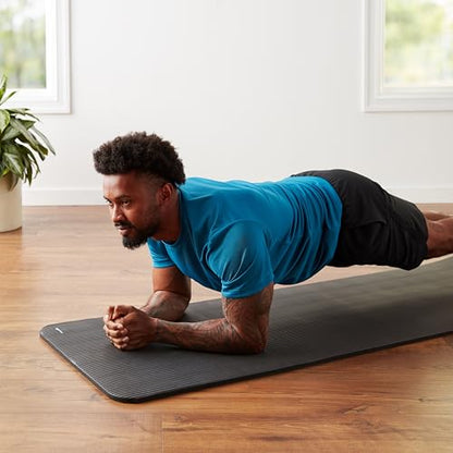 Amazon Basics Extra Thick Exercise Yoga Mat with Carrying Strap - color: Black, style: 1/2 Inch