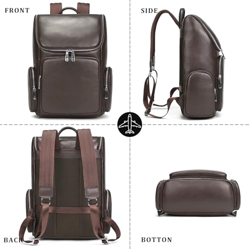 Laptop Leather Travel Backpack For Men Carry On Back Pack For Business Work computer Backpacks Fit 15.6" Laptop - color: Bb-71 Brown