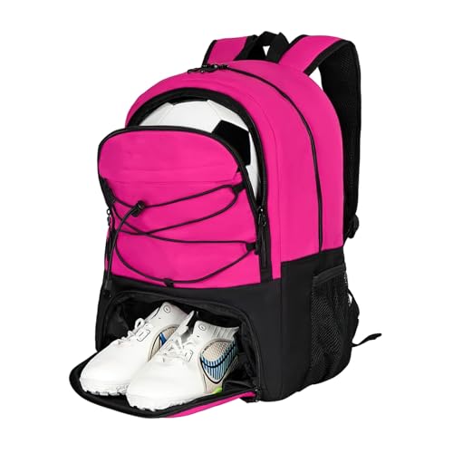 Soccer Backpack with Separate Ball Compartment, Large Capacity Sports Training Bag with Shoes Compartment, Air Vent - color: Pink