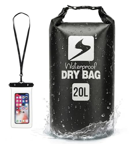 Soulsfeng Waterproof Dry Bag Backpack, Roll Top Floating Dry Storage Bag with Phone Case, Lightweight Dry Sack for Kayaking, Boating, Beach, Travel, Camping 20L, Black - color: Black, size: 20L
