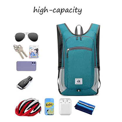 DOJUNS Hiking Backpack 15L Small Travel Backpack Lightweight Foldable Daypack Packable Camping Backpacks for Women Men (Green) - color: Green