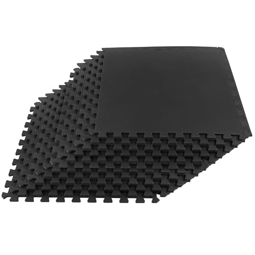 EVA Foam Mat Tiles 12-Pack - 48 SQ FT of Interlocking Padding for Garage, Playroom, or Gym Flooring - Exercise Mat or Baby Playmat by Stalwart (Black)