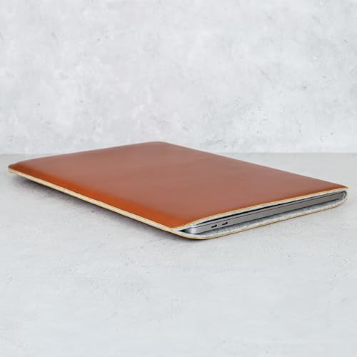 Casemade Real Leather Laptop Sleeve for MacBook Pro & Air Fits 13, 14, 15 & 16 Inch - Genuine Full Grain Leather with Soft Wool Lining (16-inch - 2019) - color: Tan, size: 16" 2019