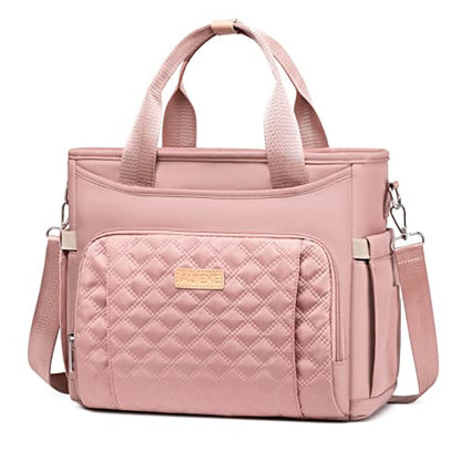 AIJIEKE Large Insulated Lunch Bag for Women, Leakproof Work Lunch Box Tote | Keeps food fresh 8-12 hours. Spacious multi-pocket design with a removable strap. Water-resistant and easy-wipe interior - color: Pink