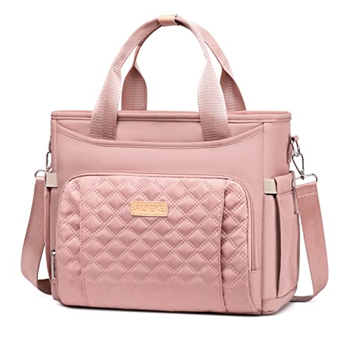 AIJIEKE Large Insulated Lunch Bag for Women, Leakproof Work Lunch Box Tote | Keeps food fresh 8-12 hours. Spacious multi-pocket design with a removable strap. Water-resistant and easy-wipe interior - color: Pink