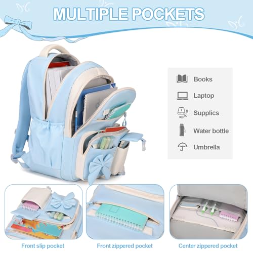 DIGOBAY Backpack for Girls, 3PCS Girls Backpack for School with Lunch Bag Pencil Case, Cute Kids Teens Bookbag for Kindergarten Elementary Preschool Middle School (Blue) - color: Blue